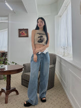 レタリングデニムトラウザーズ /  lettering denim trousers