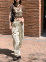 リンキービンテージプリンティングレタリングウェーブクロップド半袖 Tシャツ / Linky Vintage Printing Lettering Wave Cropped Short-Sleeved T-Shirt