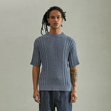 ブークレリブ ハーフスリーブニット/BOUCLE RIBBED HALF SLEEVE KNIT (BLUE)