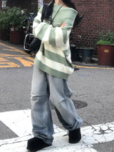 crack light blue washing dart wide denim pants