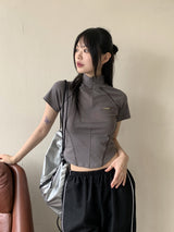ラッピングスポーティーカットハーフジップアップ半袖Tシャツ