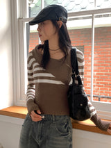 Yali Unbal diagonal button striped knit