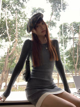 Slim line ribbed mini dress