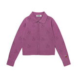 チェリーカラージップアップニット / CHERRY COLLAR ZIP UP KNIT KS [PURPLE]