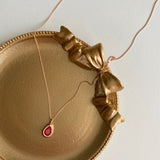 ナチュラルルビーストーンウォータードロップデイリーネックレス / rr Silver 925 Rose Gold Natural Ruby Stone Water Drop Daily Necklace