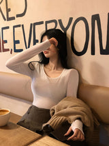 [BELLIDE MADE] Single warmer round long-sleeved cropped T-shirt