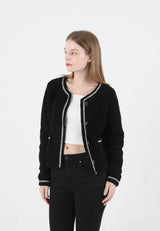 Tweed Wool Fur Jacket Black
