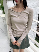 ヒートアンボタンオフショルダースナップトットボタンロングスリーブTシャツ