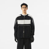 FMCM 23AW ブラック アンド ホワイト クラッシュ バイカー ニット ジップ カーディガン ジャケット
