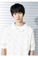 チェックボードメッシュニットハーフシャツ/CHECKERBOARD MESHED KNIT HALF SHIRTS