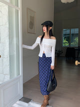起毛y2kレトロチェックロングスカート