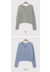 WT Cable V-neck Crop Knit (6color)