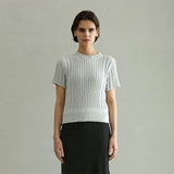 ブークレリブ ハーフスリーブニット/BOUCLE RIBBED HALF SLEEVE KNIT (LIGHT GREY)