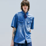 ウォッシュドデニムウェスタンシャツ / WASHED DENIM WESTERN SHIRT BLUE