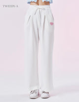 ハートパッチピンタックディテールワイドバンドパンツ 3 Color