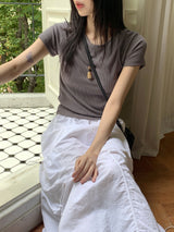 Picto layered shoulder split short sleeve T-shirt