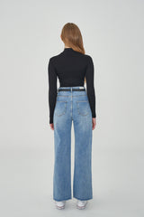 ワイドフィットベルトセットスリットデニムパンツ / SONG JI HYO, VIVIZ EUNHA, SISTAR HYRIN, EVERGLOW AISHA, NATURE LU, STAYC ISA, FROMIS_9 SAEROM WORNSEMI WIDE FIT BELT SET SLIT DENIM PANTS [6607]