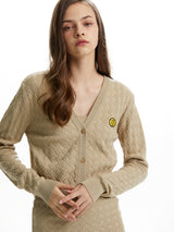 WEAVING PATTERN TUBE TOP CROP CARDIGAN SET BEIGE (6586543112310)