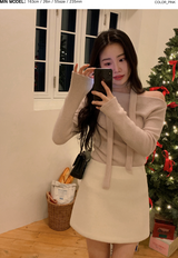 ローズボートネックニットTシャツ+タイセット