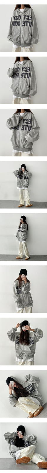 Going Balpo Embossing Ponte Lettering Boxy Zip-Up Hoodie