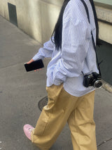 ソフトヘンリーネックストライプシャツ
