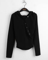 Benet snap button ribbed hoodie wrap knit