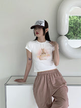 [MADE] エルカバニーラビットプリントクロップド半袖Tシャツ / Elka Bunny Rabbit Print Cropped Short Sleeve T-Shirt