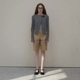 Khaki Toggle Patch Stripe Cardigan