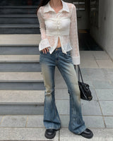 Scratch boots cut denim pants