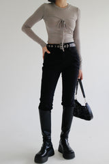 スリップブラックデニムパンツ/no.2330 slip black denim pants