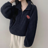Dow Red Heart Oversized Fit Half Zip-Up Fleece Sweatshirt (3 colors)