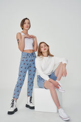 ストレートフィットチェリー刺繍デニムパンツ/ STRAIGHT FIT CHERRY EMBROIDERY DENIM PANTS [6851]