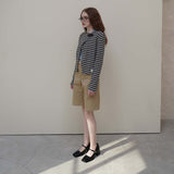 Khaki Toggle Patch Stripe Cardigan