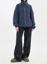 ケーブルハイネックジップアップカーディガン / Cable high neck zip-up cardigan (6color)
