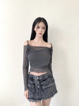 1043. Rena wrap ribbon mesh T