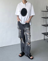 スプレープリントエンブロイダリーショートスリーブTシャツ
