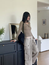 ケーズY2Kグレーポケットカーゴコットンパンツ/Keds Y2K Gray Pocket Cargo Cotton Pants