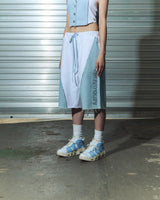 denim combi half pt - white