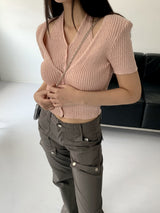 オッターオールインワンブックレットホルタースリーブレス半袖カーディガン/ Otter all-in-one booklet halter sleeveless knit short-sleeved cardigan