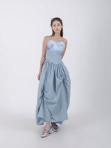 アンバランスシャーリングワンピース / UNBALANCED SHIRRING LONG DRESS #BLUE
