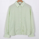 Pom pom seersucker shirt big check - bl