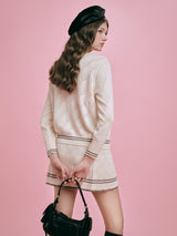 DVRK PRIVÉ POINTELLE KNITTED CARDIGAN & SKIRT SET - CREAM