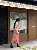 グリックフラワースクエアロングナシワンピース/Greek Flower Square Long Sleeveless Dress