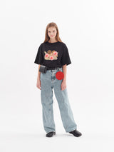 エンジェルプリントワイド半袖Tシャツ ブラック/ angel print wide short sleeve t-shirt black (4470393733238)