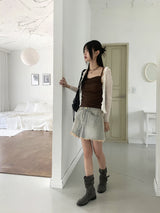Lityu Trans-season frill strap see-through long-sleeved cardigan
