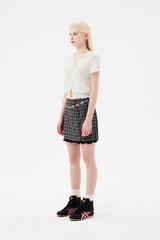 チェリーパターンメッシュミニスカート / CHERRY PATTERN MESH MINI SKIRT [BROWN]