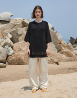 オーバーサイズ フィッシュネット ディテール SS スウェット / OVERSIZED FISHNET DETAIL SS SWEATER BLACK