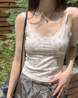レイヤード フラワー レース ストラップ ノースリーブ