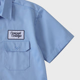 ドントウォーリーハンバーガーユニセックス半袖ワークシャツ / Dont Worry Hamburger Short-Sleeved Unisex Work Shirt