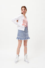 ウィッティバニースピリットグラフィッククロップフーディージップアップ / WITTY BUNNY SPLIT GRAPHIC CROP HOODIE ZIP UP [WHITE]